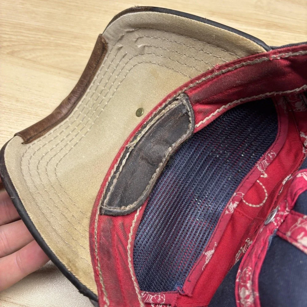 True Religion‎ Hat Cap Strap Back Distressed Leather Brim Western Mens